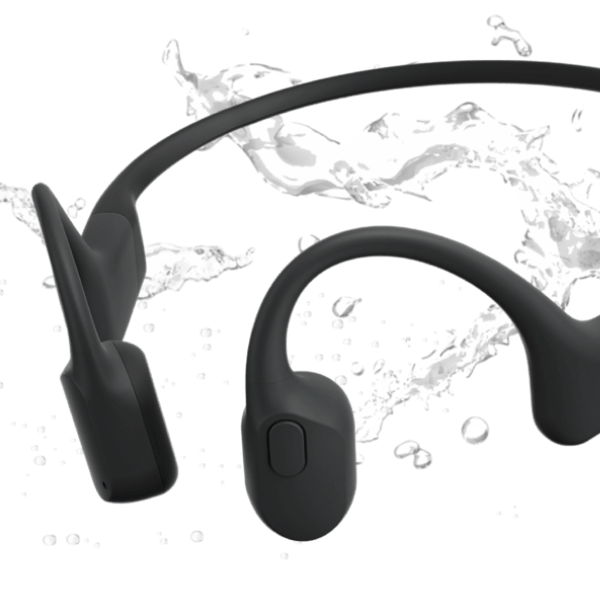 Shokz OpenRun Black bone conduction headphones feature highlight.