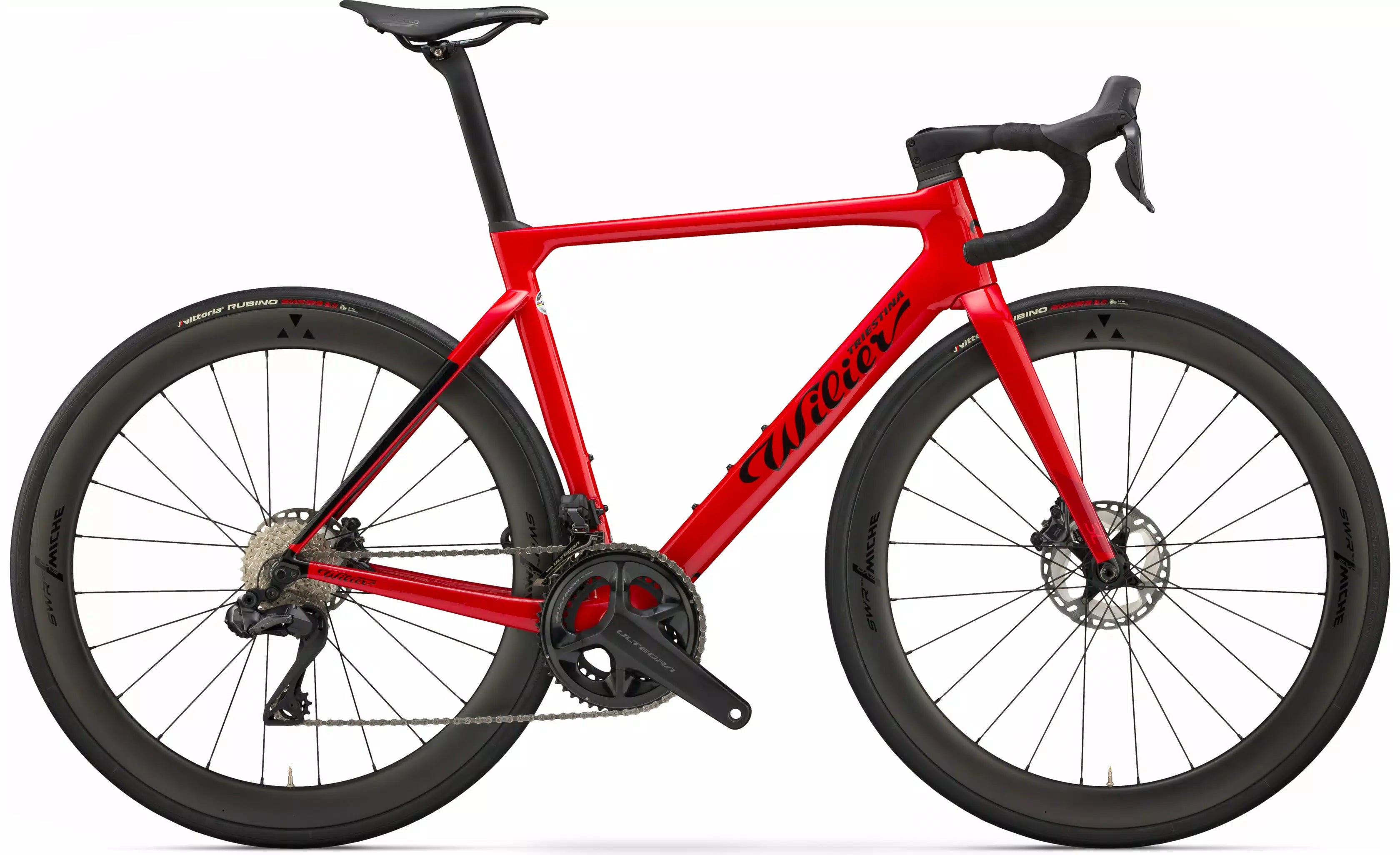Red Wilier Filante SL frameset, a high-end aero carbon road racing bike, displayed prominently.