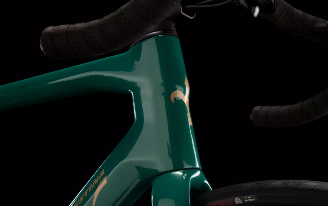 Green Wilier Garda Disc carbon bicycle with black handlebars, designed for endurance road cycling.