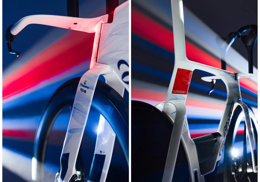 Detailed studio shot of the Wilier Supersonica SLR's front end, focusing on the seamless integration of the handlebars and the Profile Design ASC Pro Extensions.