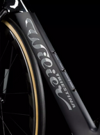 Close-up view of the Wilier Turbine SLR frameset, highlighting the intricate carbon fiber weave and construction.
