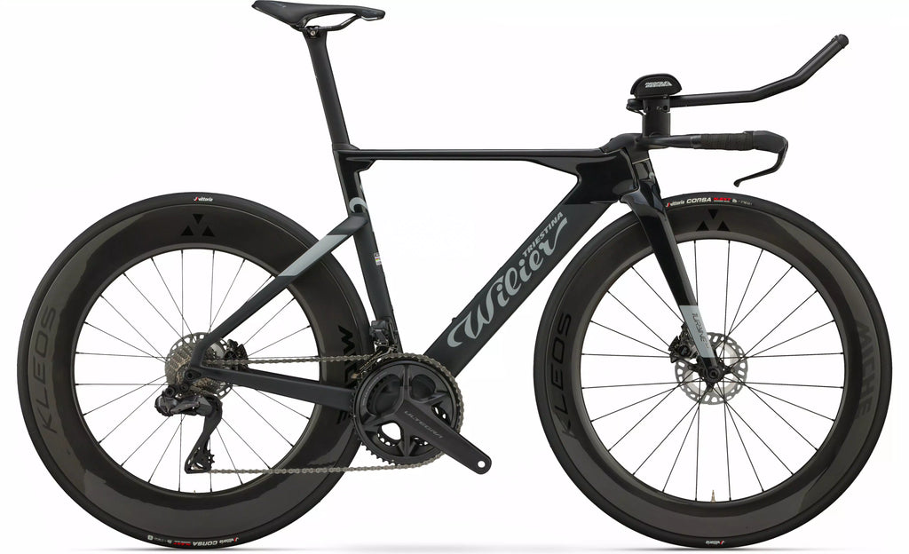 Wilier Turbine SLR frameset in a studio setting, showcasing its sleek, integrated design and aerodynamic tubing.