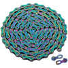 YBN S10 Rainbow 10-speed bicycle chain with multicolor finish, featuring hollow pins and DHA chromium hardening for durability.