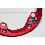 Close-up of the red Absolute Black Bashring 104BCD machining and mounting holes.