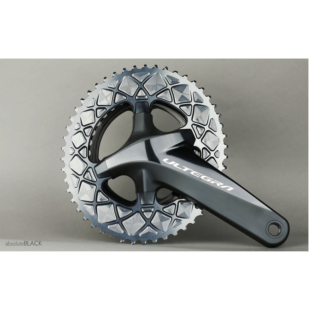 Absolute Black oval 110/4 outer road chainring shift ramp detail