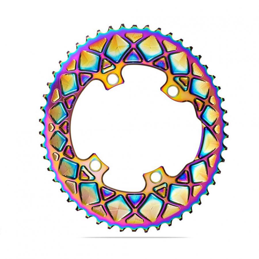 Absolute Black oval 110/4 outer road chainring in PVD Rainbow finish