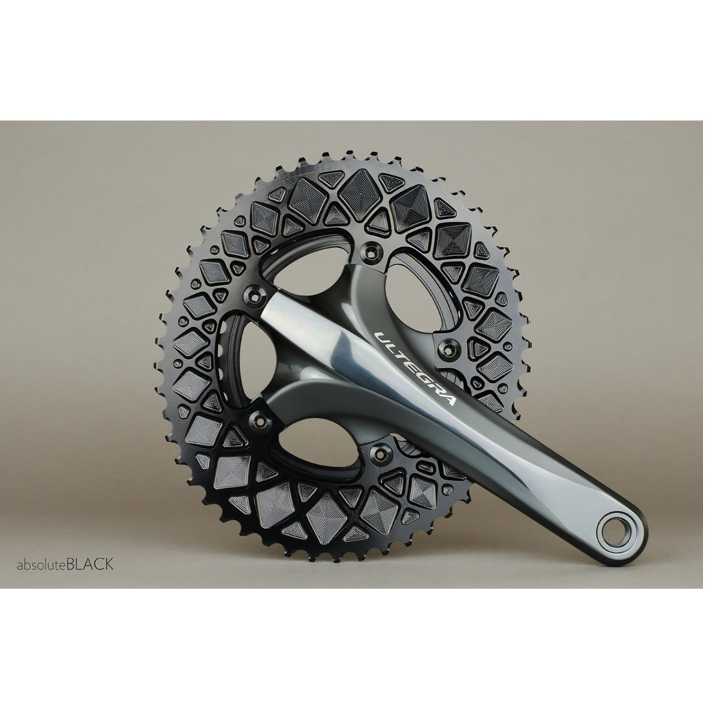 Absolute Black oval 110/5 road chainring shift ramp detail