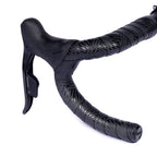 GUEE Attitude Tracer Matt Black bartape on a road bike handlebar, showcasing its eco-friendly and high-performance design.

