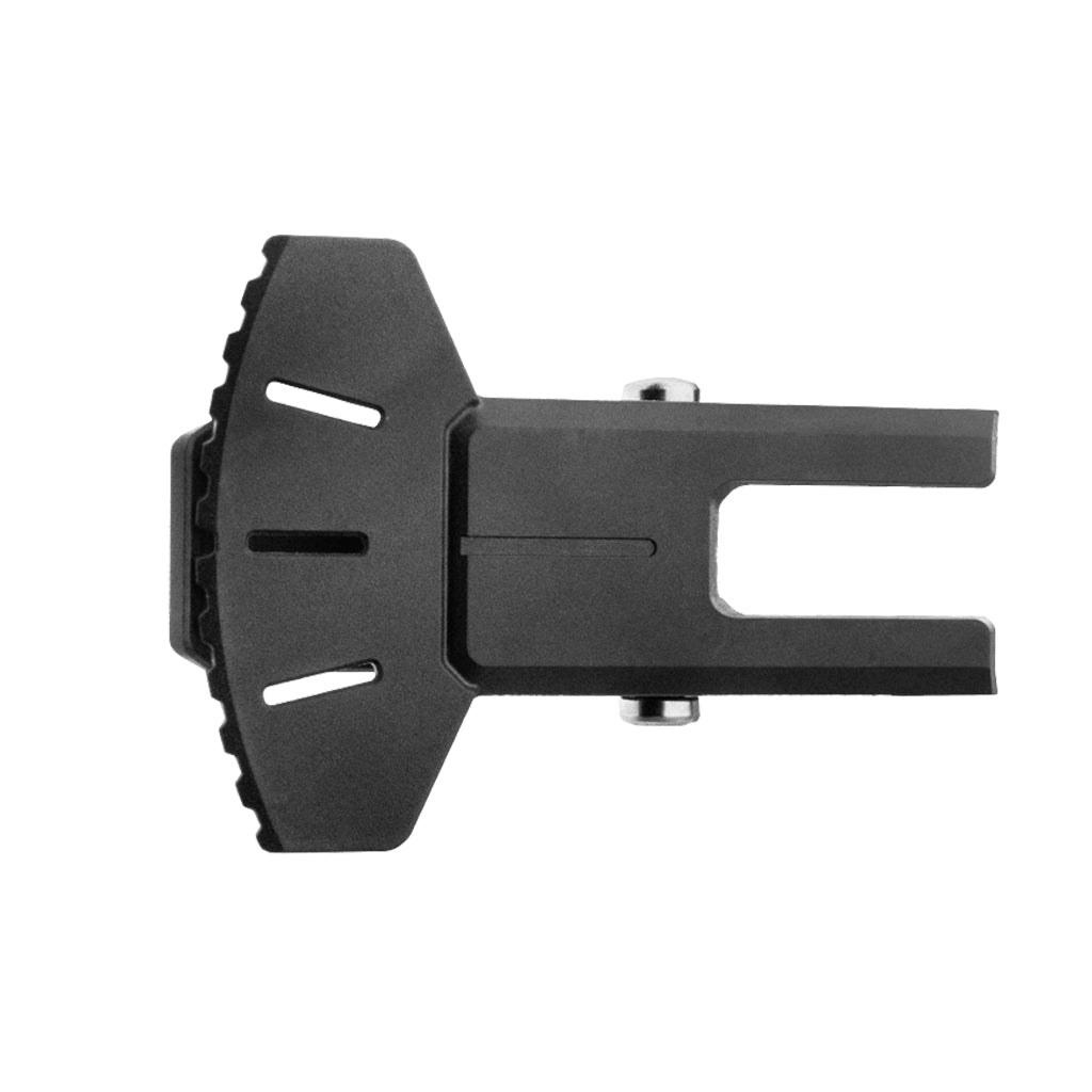Close-up of the Birzman Dummy Rotor's thru-axle compatible clamp.