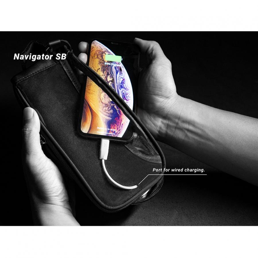Velcro straps of the Birzman Navigator SB Top Tube Bag securing it to the top tube.
