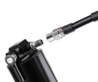 Birzman Salut Shock Pump attached to a rear shock valve.