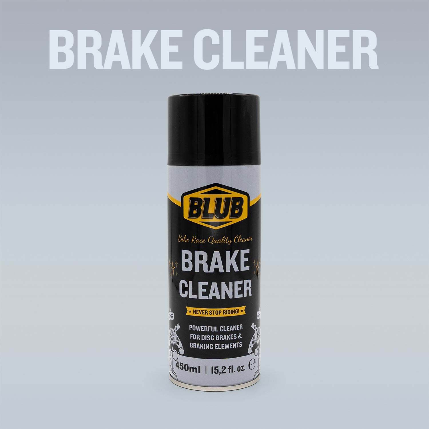 Blub Brake Cleaner 450ml can on a grey gradient background with the Brake Cleaner product name above.