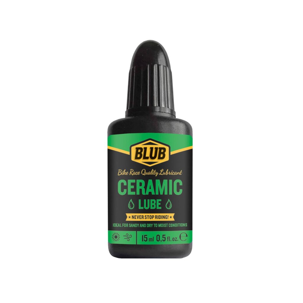 Blub Ceramic Lube 15ml bottle with dropper tip on a white background, showing the green label.