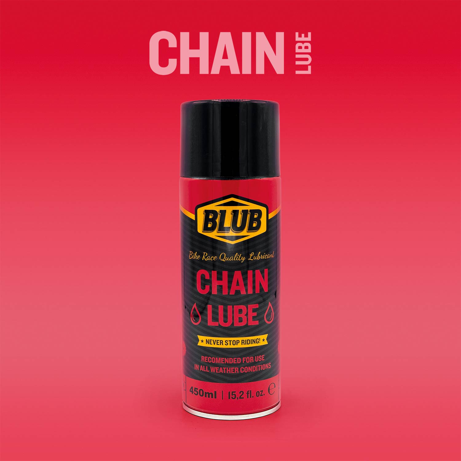 Blub Chain Lube 450ml can on a red gradient background with the Chain Lube product name above.