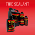 Blub Tire Sealant family lineup showing the 500ml bottle alongside the 120ml and 5L containers on a red background.