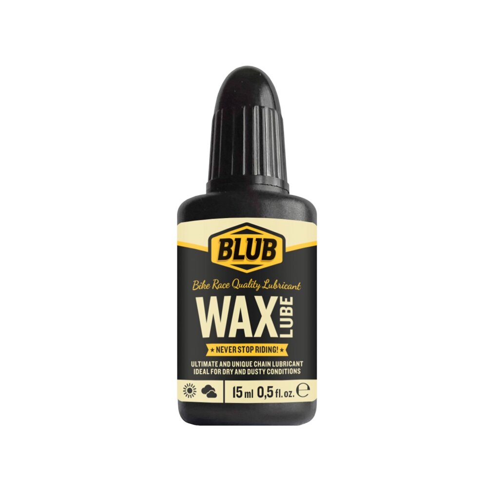 Blub Wax Lube 15ml bottle with dropper tip on a white background, showing the cream-coloured label.