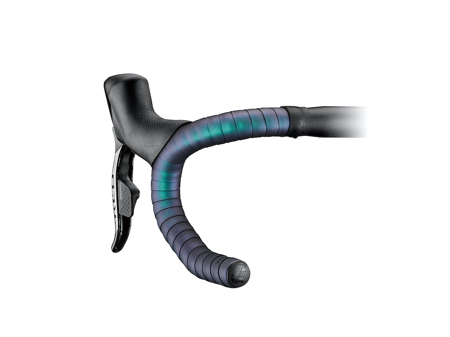 Emerald-colored Cosmic Haze bar tape wrapped on a road bike handlebar

