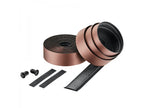 Copper-colored steampunk bar tape wrapped on a road bike handlebar

