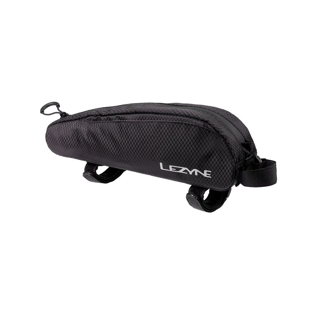 Lezyne Aero Energy Caddy Top Tube Bag front view showing aero shape and Velcro straps