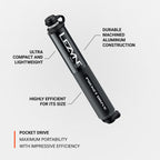 Lezyne Pocket Drive hand pump detail showing its compact aluminium construction.