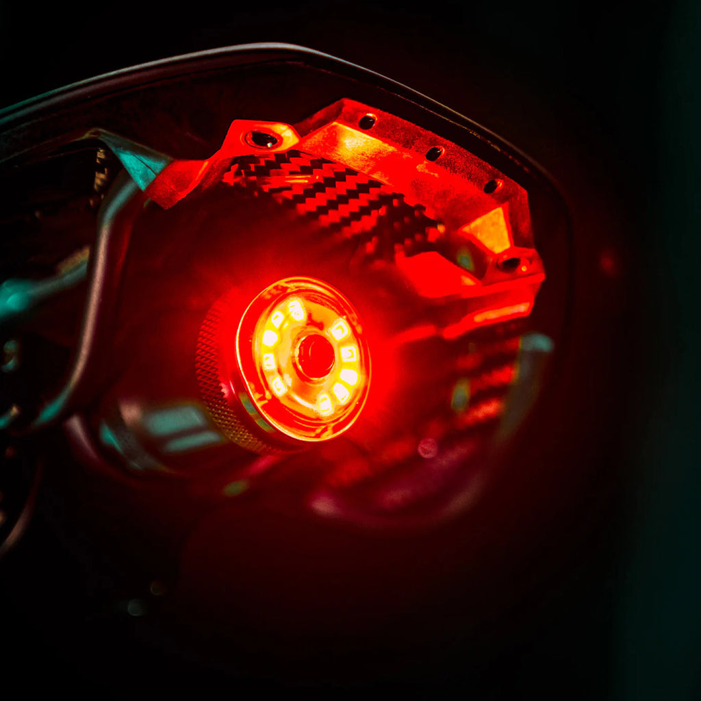 Lezyne Saddle Drive 250 Rear Light illuminated on a bicycle at night