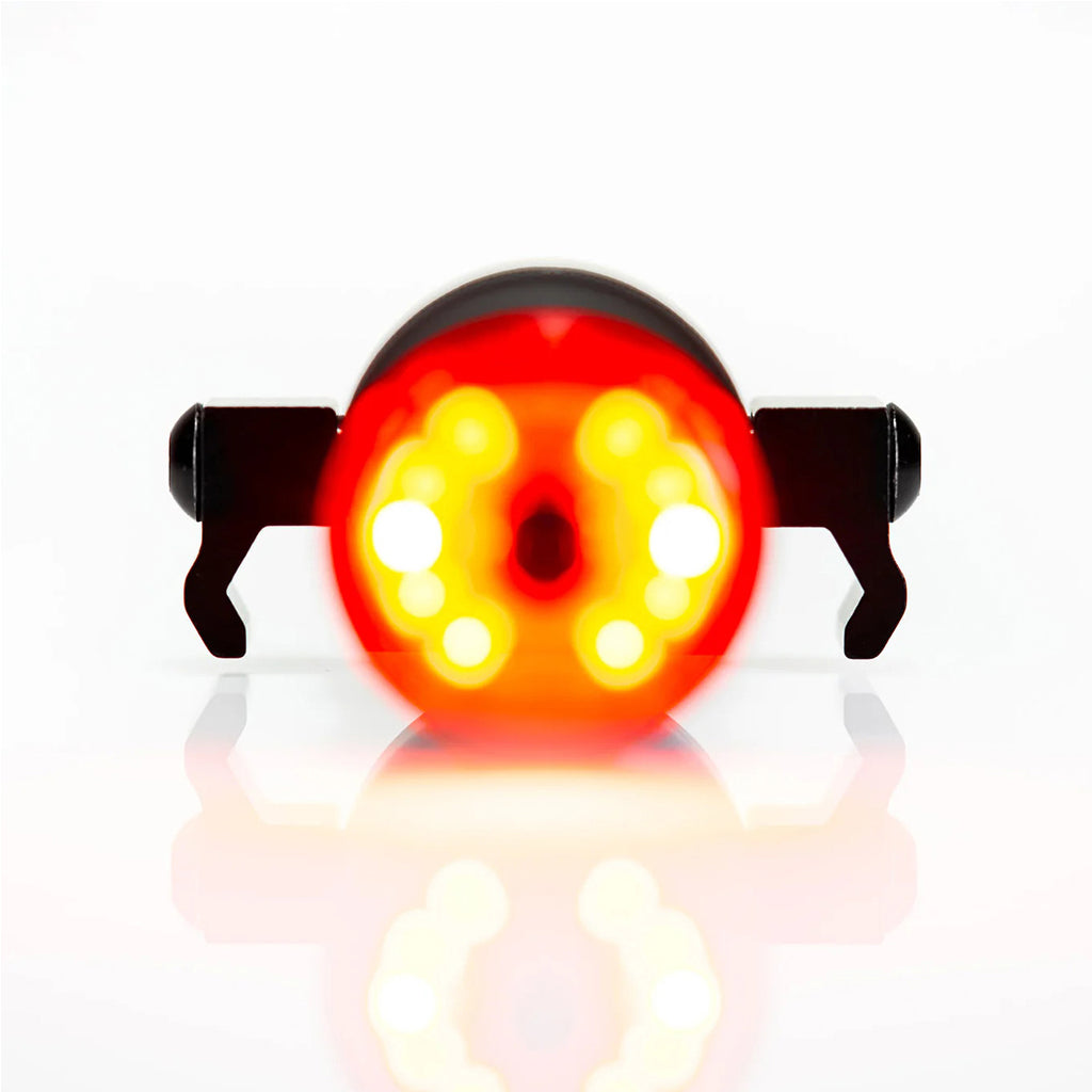 Lezyne Saddle Drive 250 Rear Light fitted to round saddle rails