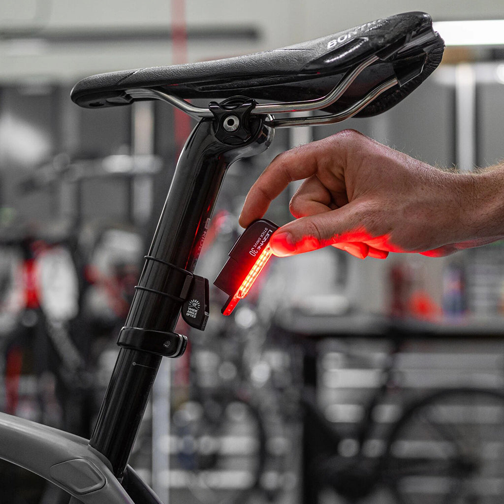 Lezyne Stick Drive Rear Light mounted on a seatpost with O-ring mount