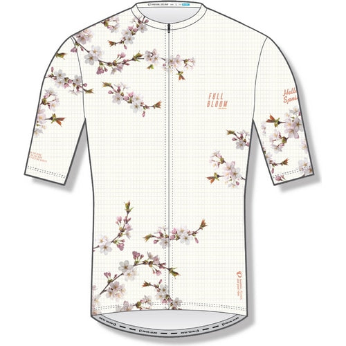 PEARL iZUMi Printed Sakura Jersey in off-white with cherry blossom print, front view.