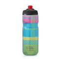 The 710ml Polar Breakaway Insulated Tartan Bottle (Highlighter Green/Blue) displaying its unique tartan pattern and durable, BPA-free construction for enhanced rider comfort and performance