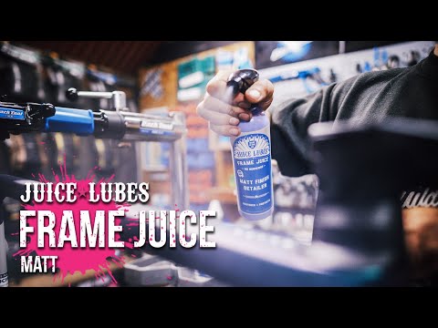 A 500ml bottle of Juice Lubes Frame Juice, an essential detailer for maintaining a clean, streak-free matte look on bike frames.
