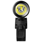 Front view of the Ravemen CR800 headlight lens and handlebar mount clamp