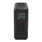 Front view of the Ravemen EP01 electric mini pump highlighting its compact black body and LED pressure display.