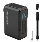 Ravemen EP01 electric bike pump shown with its extendable inflation hose and valve adapter.