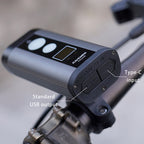 Close-up of the Ravemen PR2400's Type-C charging port and USB output port.