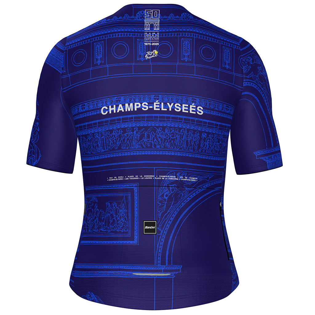 High-performance Santini cycling top with UPF30+ protection and extended raw-cut sleeves for optimal comfort on the road.