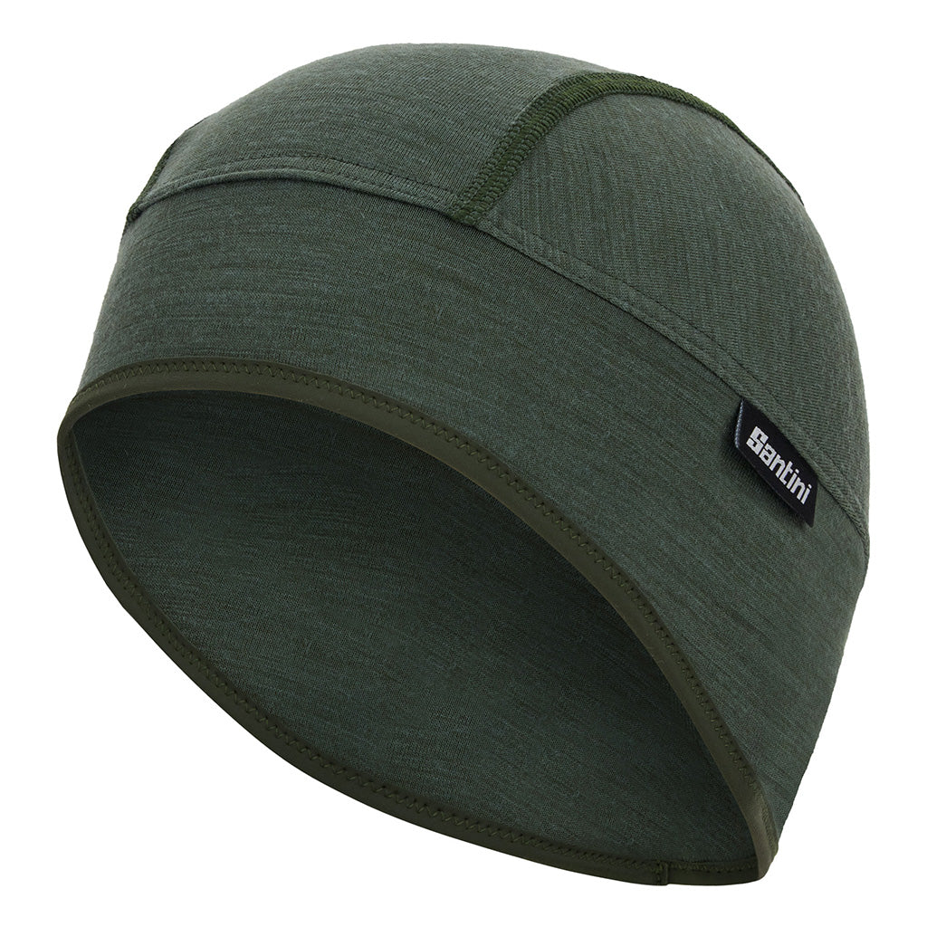 Santini Explorer Wool Winter Cap in green, close-up view.