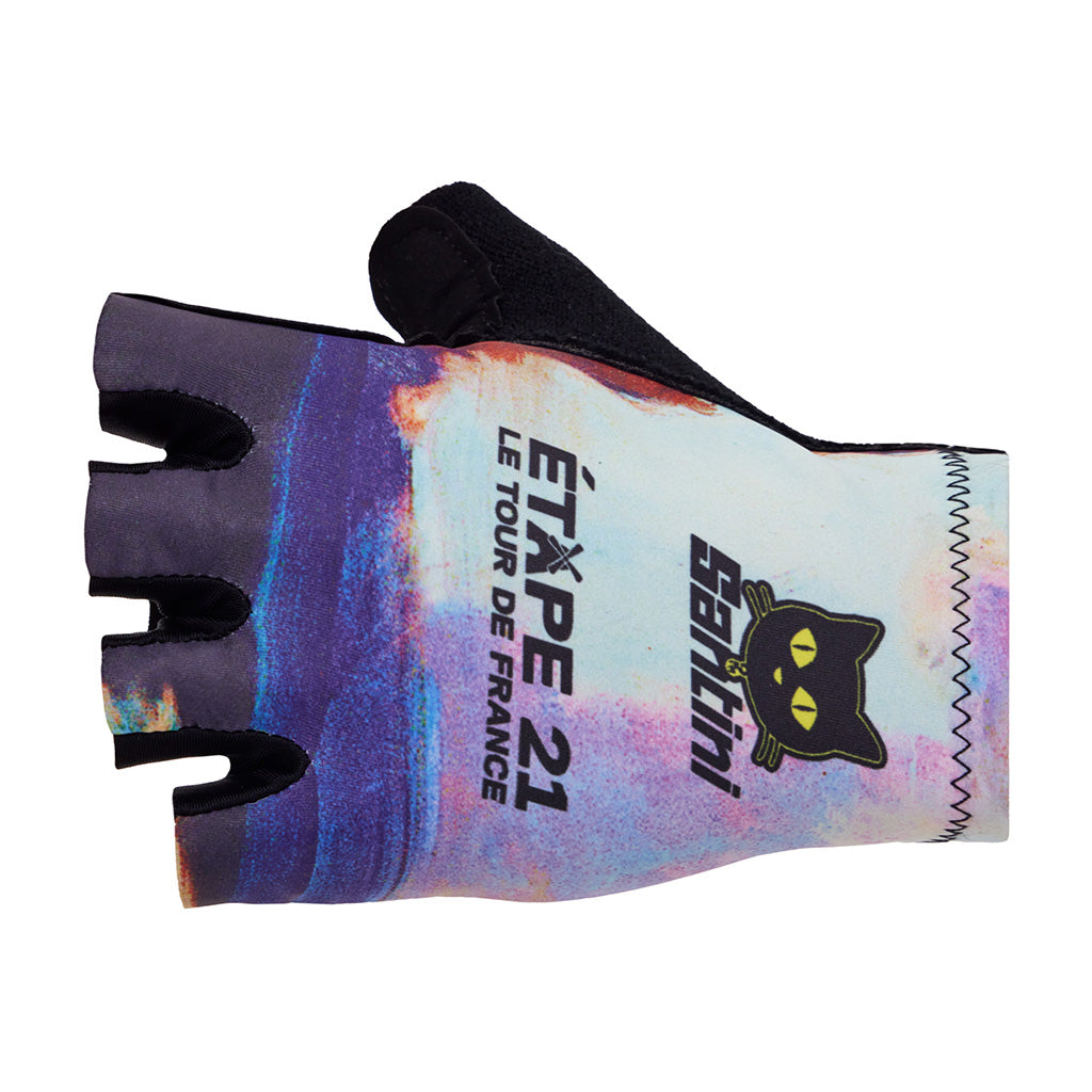 Santini TDF Arrivee Montmartre gloves in blue, front view