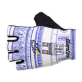 Santini Tour De France Arrivee Arc De Triomphe cycling gloves with white base and deep blue Arc de Triomphe graphic design.