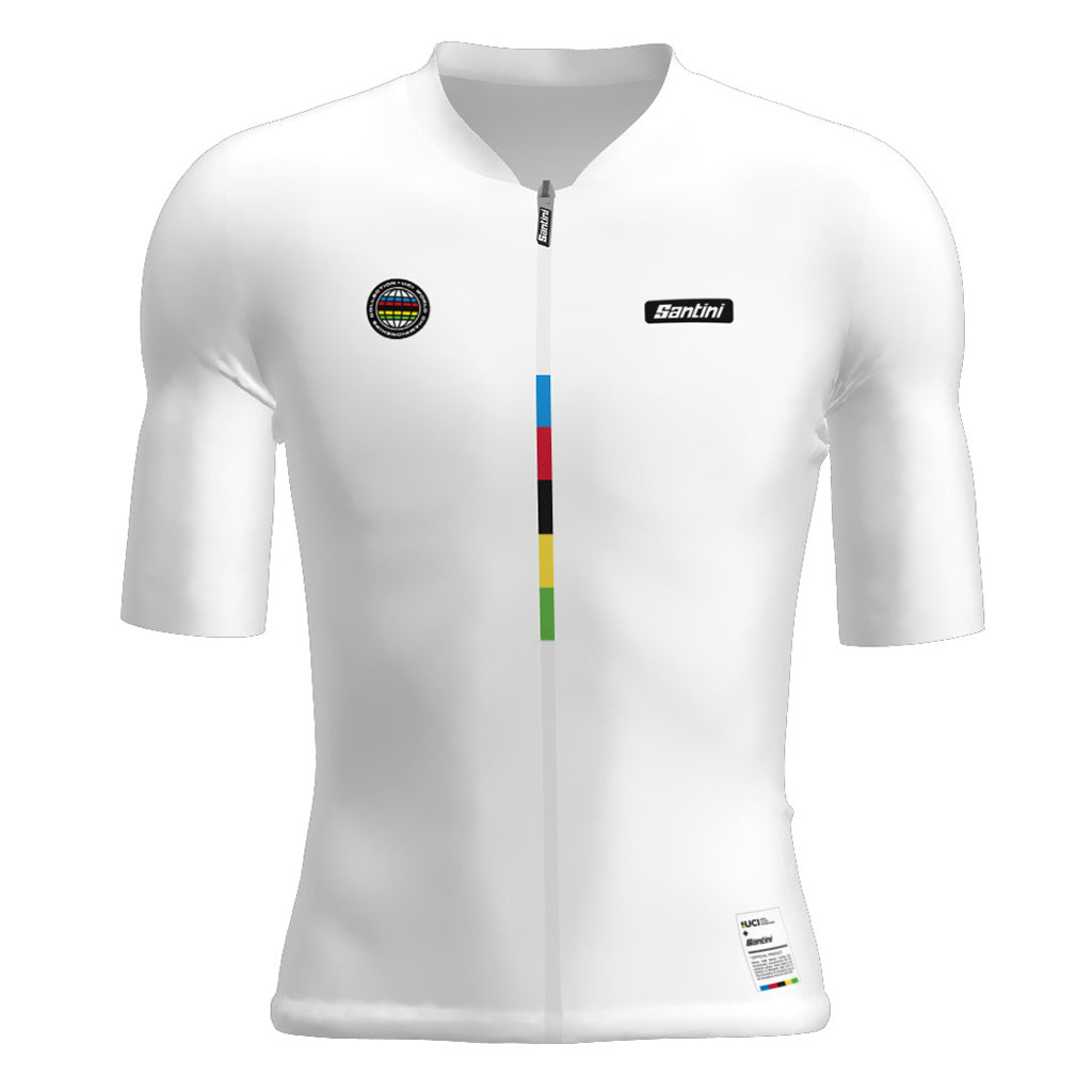 Santini UCI World Champion Mondo Unisex Jersey-White, front view