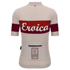 Back of Santini Eroica Quiete Unisex Jersey Cappuccino showing Eroica logo and triple pocket