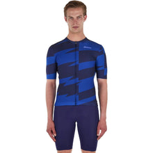 Front view of Santini Furia Smart Jersey Navy Blue with raw-cut sleeves and smooth microfiber