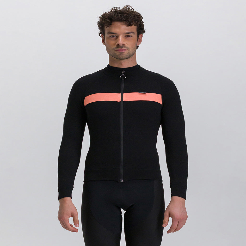 Santini thermal cycling jersey layered with base and outerwear