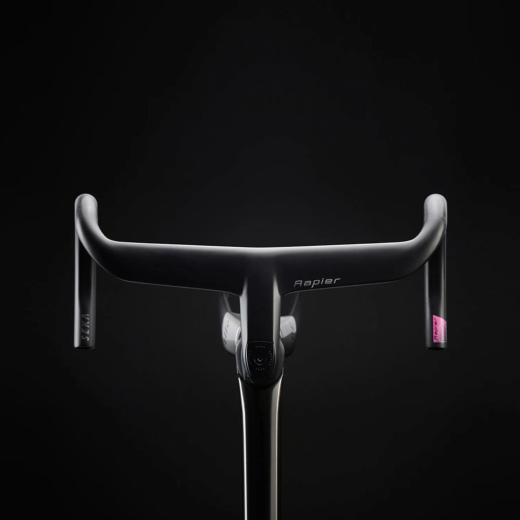 Front view of the SEKA Rapier Carbon Integrated Handlebar on a black background.
