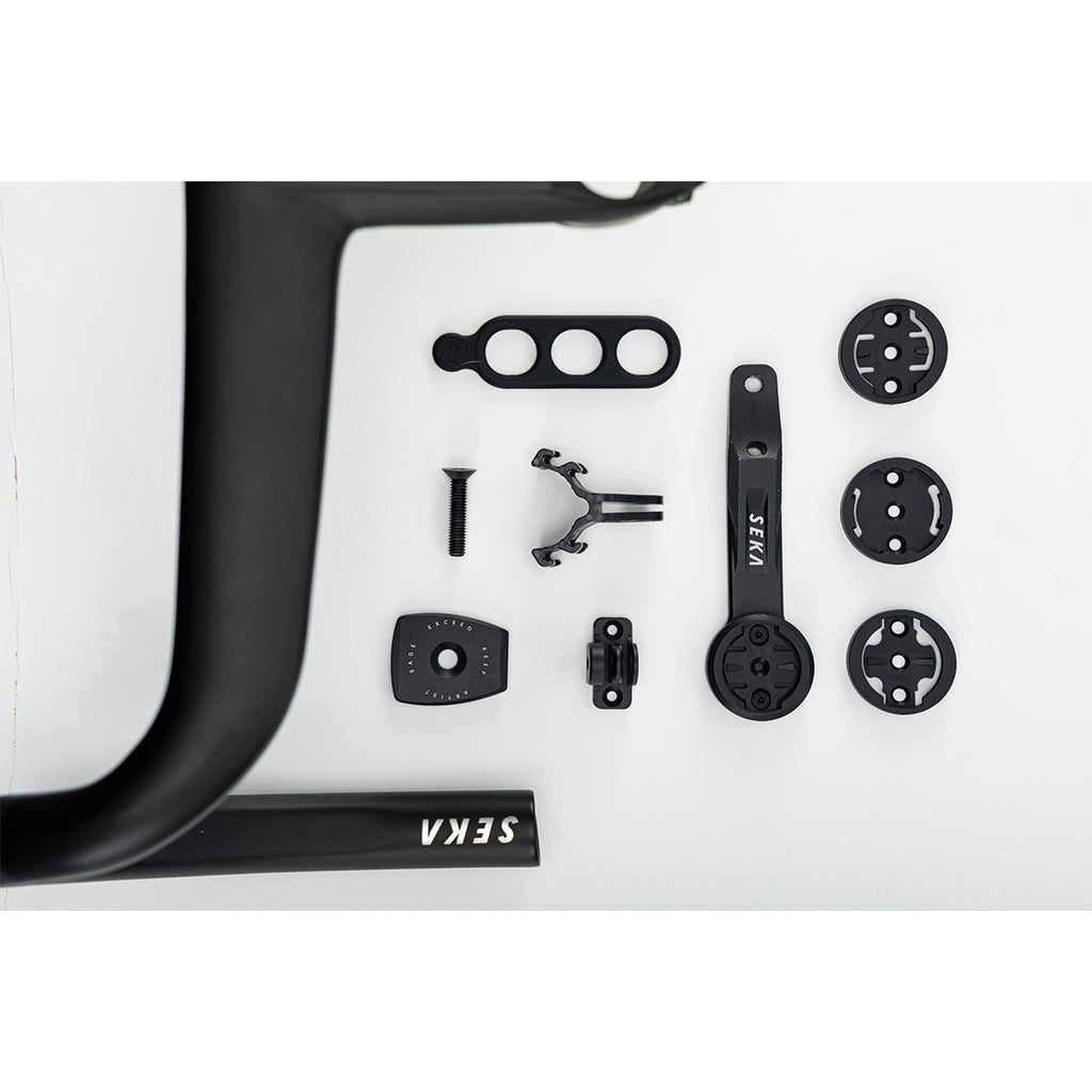 SEKA Rapier handlebar with computer mount and adapter accessories laid out.