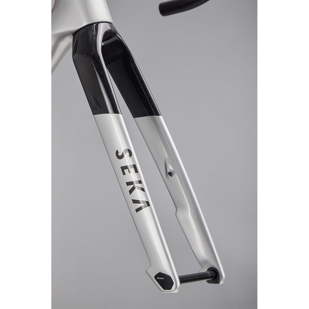 View 5 of the SEKA Spear frameset in achromatic silver.