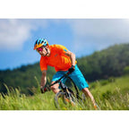 Santini MTB Selva Shorts, Turquoise, on-rider trail detail.