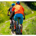 Santini MTB Selva Shorts, Turquoise, on-rider action shot.