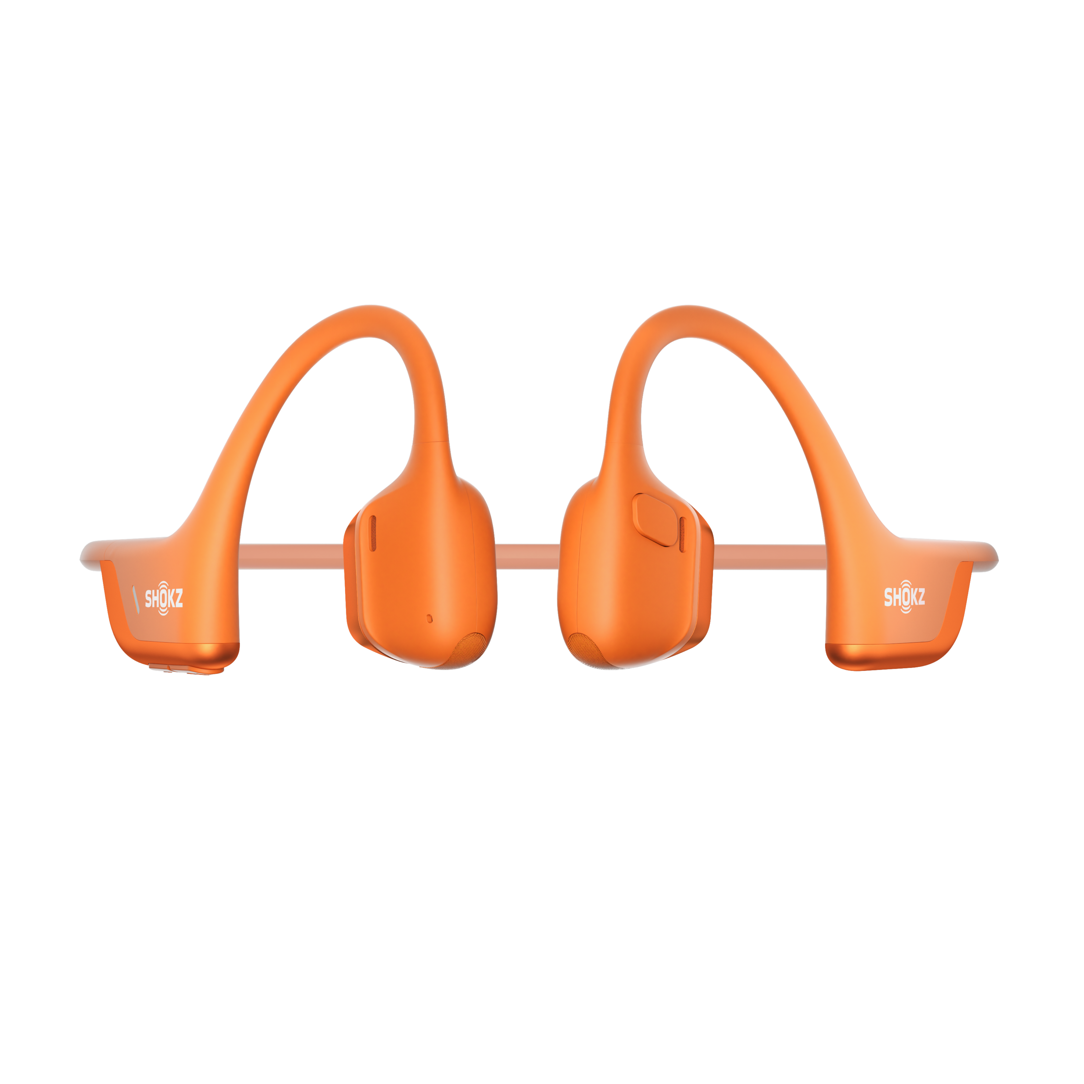 Close-up detail of Shokz OpenRun Pro 2 Mini orange headphone earhook