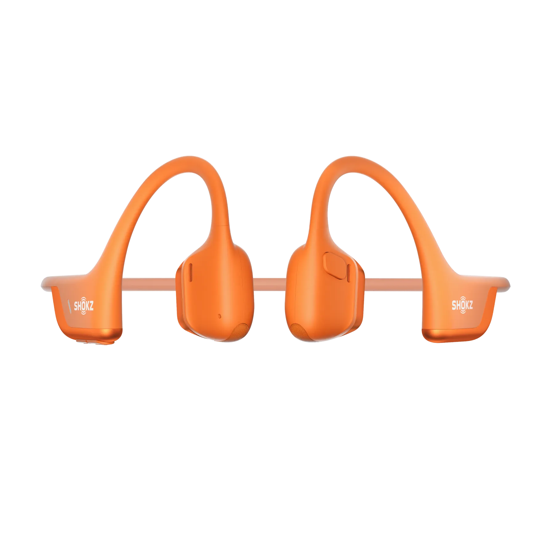Shokz OpenRun Pro 2 orange headphones shown at a side angle highlighting the earhook design.