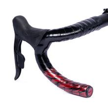 GUEE Super Light Bartape in Plasma Red, showing the premium leather material and sleek design on a road bike's handlebars.

